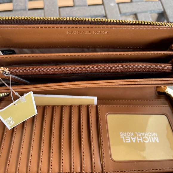 Michael Kors Jet Set Travel Large Continental Wallet Wristlet MK Brown - Picture 6 of 8